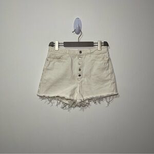 ZARA women's creamy white button fly raw hem sumer festival shorts in size US 8